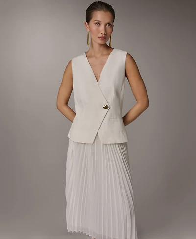 Donna Karan New York Women's Sleeveless V-Neck Vest and Pleated Skirt, 2-Piece Set Dress