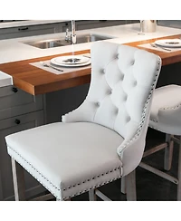 Set of 2 Velvet Counter Height Stools, 26.3" Button Tufted Upholstered Kitchen Island Chairs with Back -The Pop Home