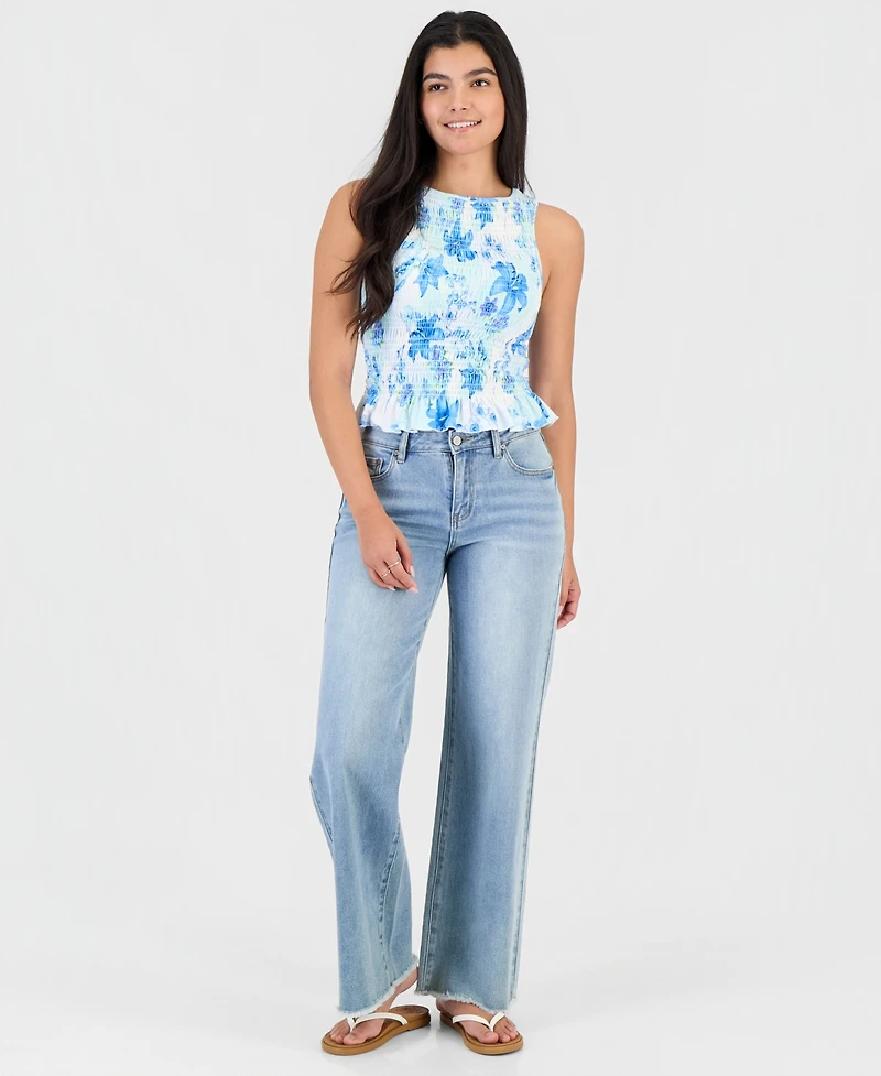 Ultra Flirt Juniors' Smocked Sleeveless Top
