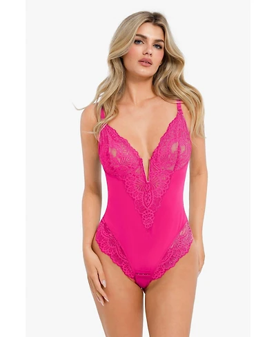 Popilush Women's Shapewear Lace Deep V-Neck Sculpting Thong Bodysuit