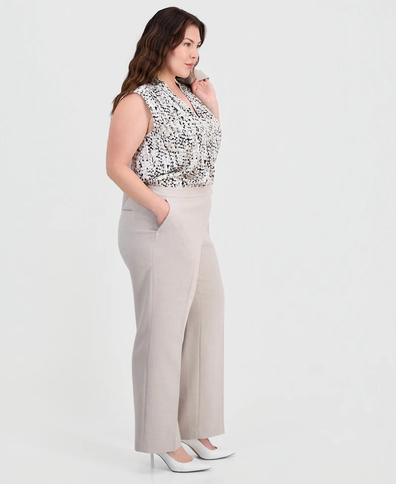Kasper Plus Flat-Front Extended-Tab Trousers