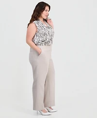 Kasper Plus Flat-Front Extended-Tab Trousers