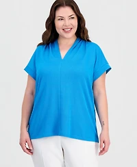 Kasper Plus V-Neck Short-Sleeve Blouse