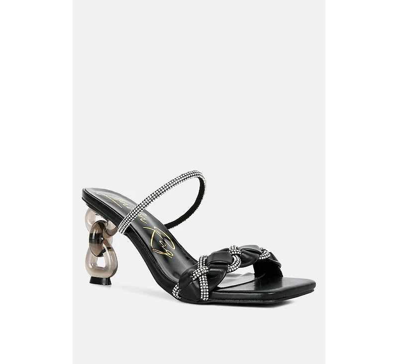 Womens Big Plan Diamante Detail Mid Heel Sandals