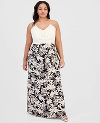 Planet Heart Trendy Plus Lace-Bodice Printed-Skirt Maxi Dress