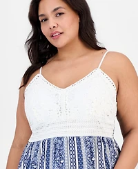 Planet Heart Trendy Plus Lace-Bodice Printed-Skirt Maxi Dress