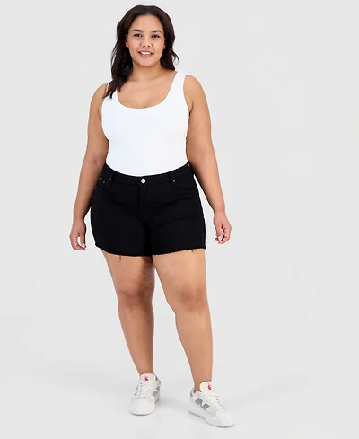 Madden Girl Trendy Plus Frayed A-Line Denim Shorts