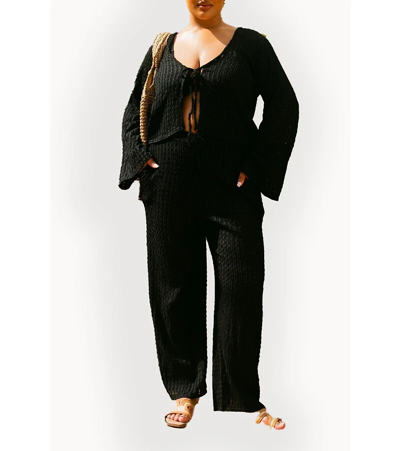 Fashion-szn Curve Women's Curve Crochet Tie Front Resort Top