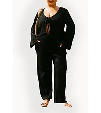 Fashion-szn Curve Women's Curve Crochet Tie Front Resort Top