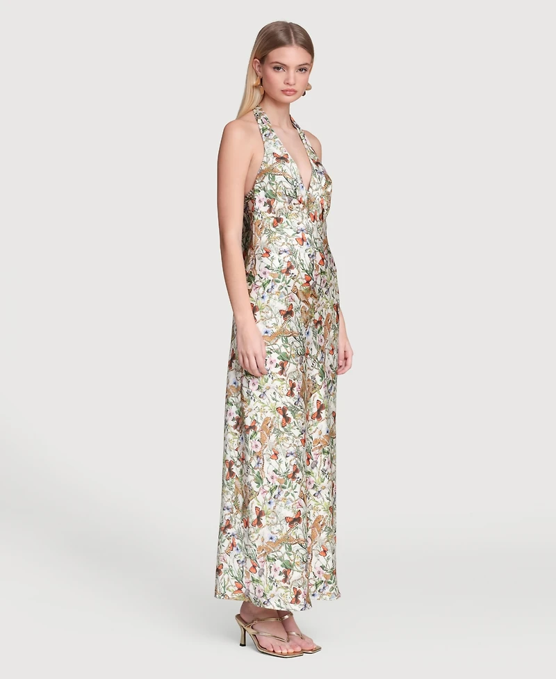 Avec Les Filles Women's Printed Halter Scarf-Tie Maxi Dress