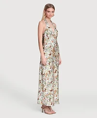 Avec Les Filles Women's Printed Halter Scarf-Tie Maxi Dress