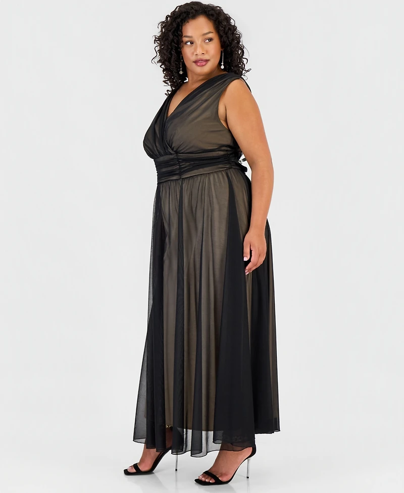 Connected Plus Matte Chiffon Sleeveless V-Neck Dress