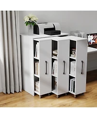 Rainsken 3-Tier Rolling Bookcase with Pull-Out Doors, Hidden Storage Cabinet with Wheels for Home Office, Living Room
