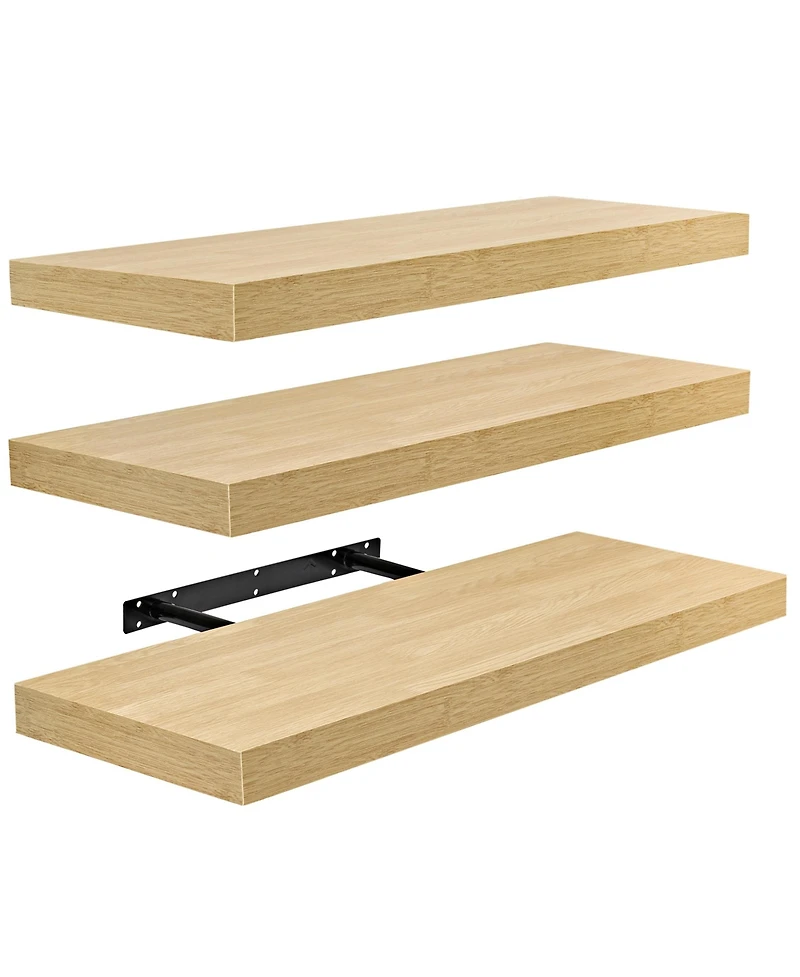 Sorbus Set of 3 (24"x9") Rectangle Floating Shelves with Invisible Brackets - for Bedroom, Kitchen Decor, Bathroom Shelves (Maple)