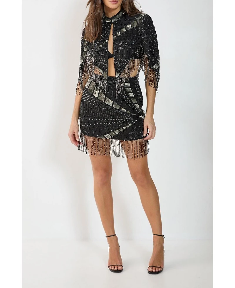 Nasty Gal Women's Panelled Tassel Sequin Mini Skirt