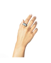 American West Jewelry Sterling Silver Kingman Turquoise Three Stone Feather Ring