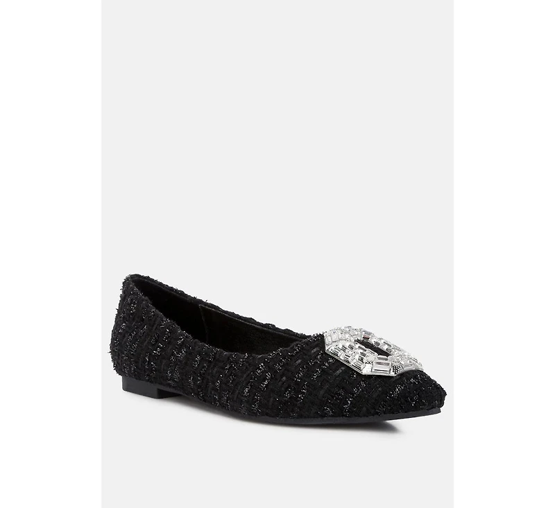 Women's aria embellished jewel buckle tweed ballet flats