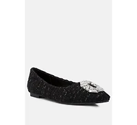 Women's aria embellished jewel buckle tweed ballet flats