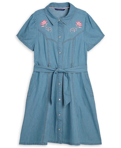 Scotch & Soda Girls' 7-16 Embroidered Short-Sleeve Denim Shirtdress