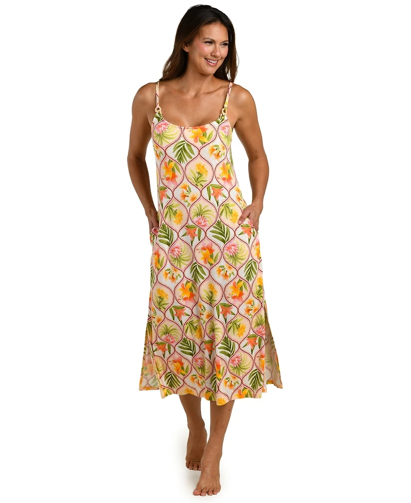 La Blanca Women's Palm Nouveau Scoop Neck Cover-Up Dress