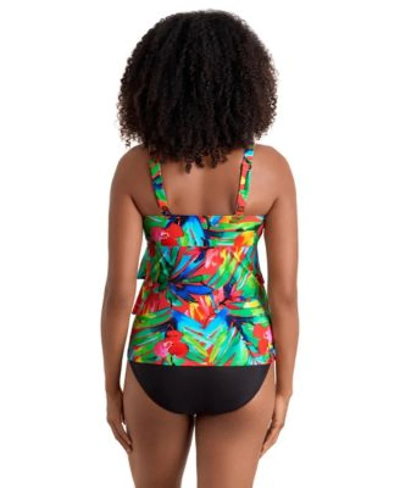 Shapesolver Womens Printed Tiered V Neck Tankini Top Bottoms