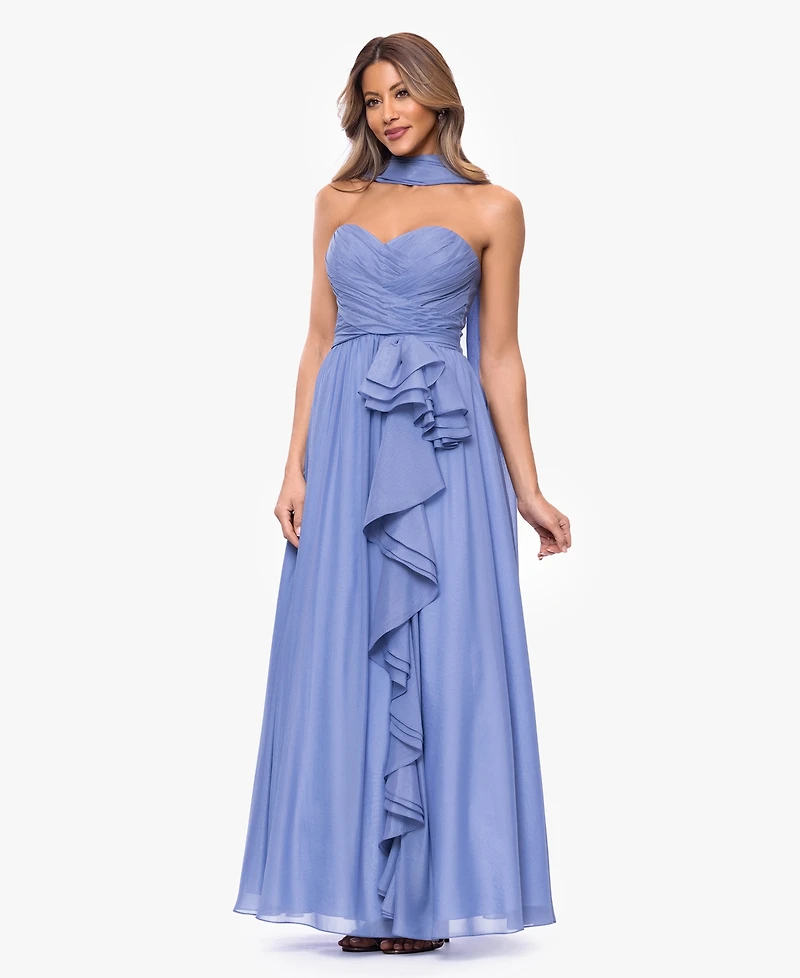 Xscape Women's Scarf Detail Strapless Gown