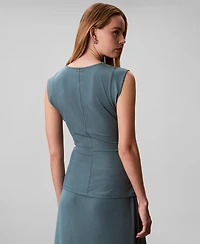 Calvin Klein Women's Rib Ruched Crewneck Sleeveless Tank Top