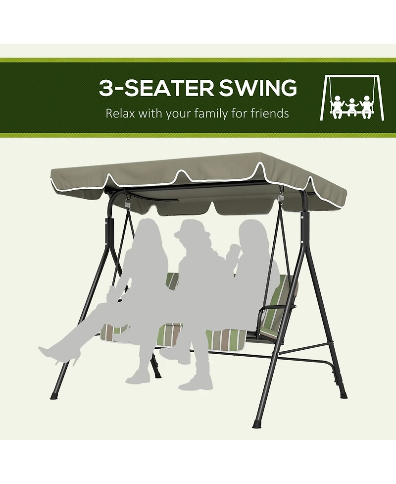 Outsunny Porch Swing Hammock Bench Chair, Steel 3-Seat, Canopy, Multi Color