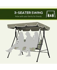 Outsunny Porch Swing Hammock Bench Chair, Steel 3-Seat, Canopy, Multi Color