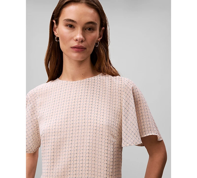 Calvin Klein Women's Printed Flutter-Sleeve Crewneck Top