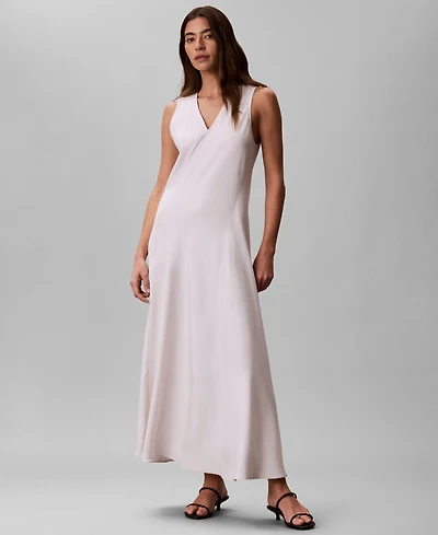 Calvin Klein Women's Tencel Blend Panel V-Neck Midi Dress