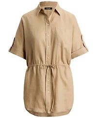 Lauren Ralph Petite Linen Drawcord-Waist Collared Tunic Top