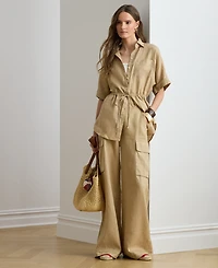 Lauren Ralph Lauren Petite Linen Wide-Leg Cargo Pants