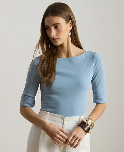 Lauren Ralph Petite Stretch Cotton Boatneck Tee