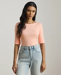 Lauren Ralph Petite Stretch Cotton Boatneck Tee