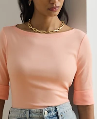 Lauren Ralph Petite Stretch Cotton Boatneck Tee