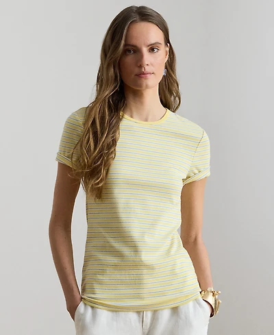 Lauren Ralph Petite Striped Rib-Knit Stretch Crewneck T-Shirt