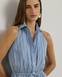 Lauren Ralph Petite Striped Tiered Collared Shirt Dress