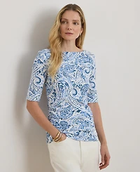 Lauren Ralph Petite Paisley-Print Boat Neck T-Shirt