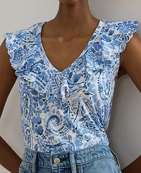 Lauren Ralph Lauren Petite Paisley-Print Ruffle-Trim Sleeveless Top