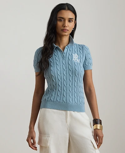 Lauren Ralph Petite Cable-Knit Polo Sweater