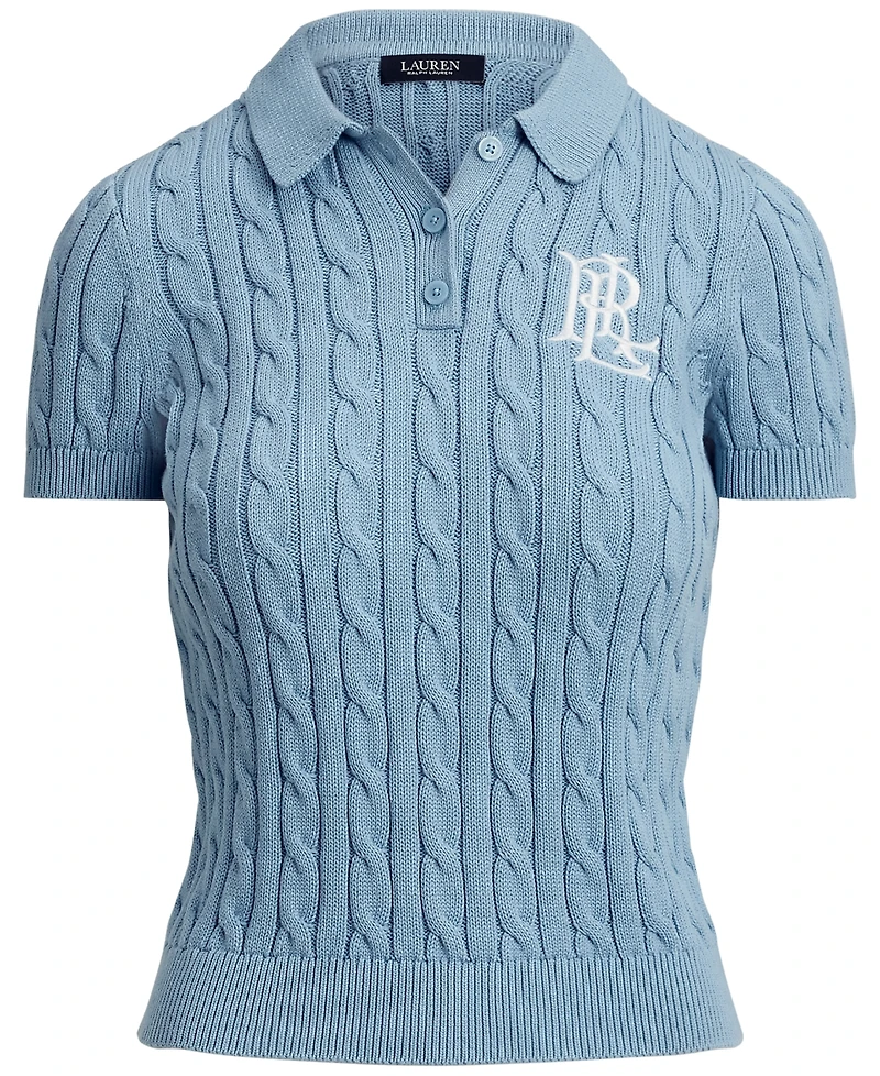 Lauren Ralph Petite Cable-Knit Polo Sweater
