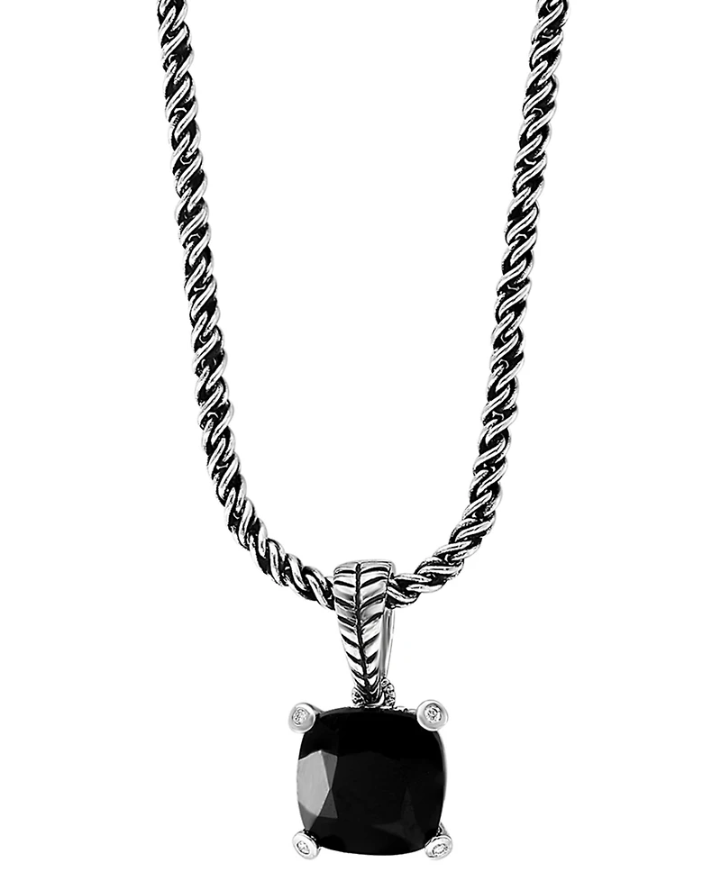 Effy Collection Diamond Accent (0.03 ct. t.w.) and Onyx Pendant Necklace in Sterling Silver