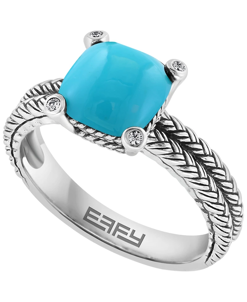 Effy Collection Diamond Accent (0.03 ct. t.w.) and Turquoise Ring in Sterling Silver