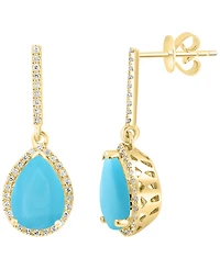 Effy Collection Turquoise & Diamond (1/5 ct. t.w.) Drop Earrings in 14k Yellow Gold