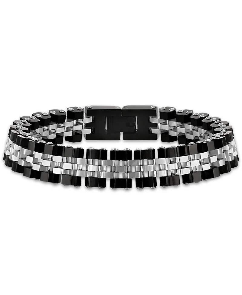 Esquire Men's Jewelry Polished Black and White Hexagon Link Bracelet in Stainless Steel