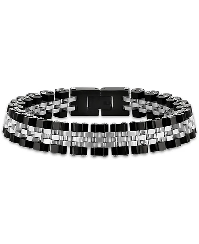 Esquire Men's Jewelry Polished Black and White Hexagon Link Bracelet in Stainless Steel