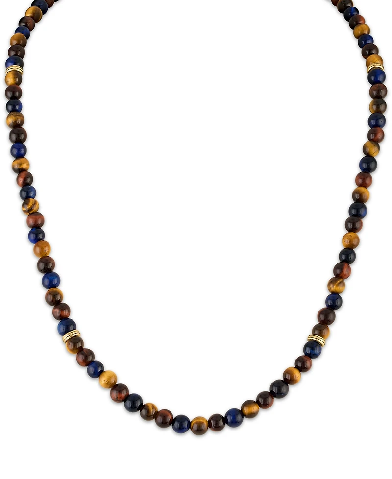 Esquire Men's Jewelry Tigers Eye Bead Necklace in 18k Yellow Gold-Plated Sterling Silver