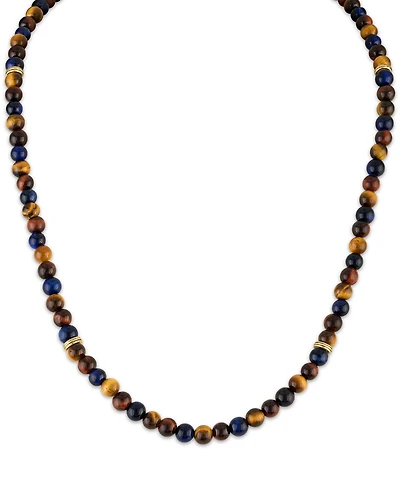 Esquire Men's Jewelry Tigers Eye Bead Necklace in 18k Yellow Gold-Plated Sterling Silver