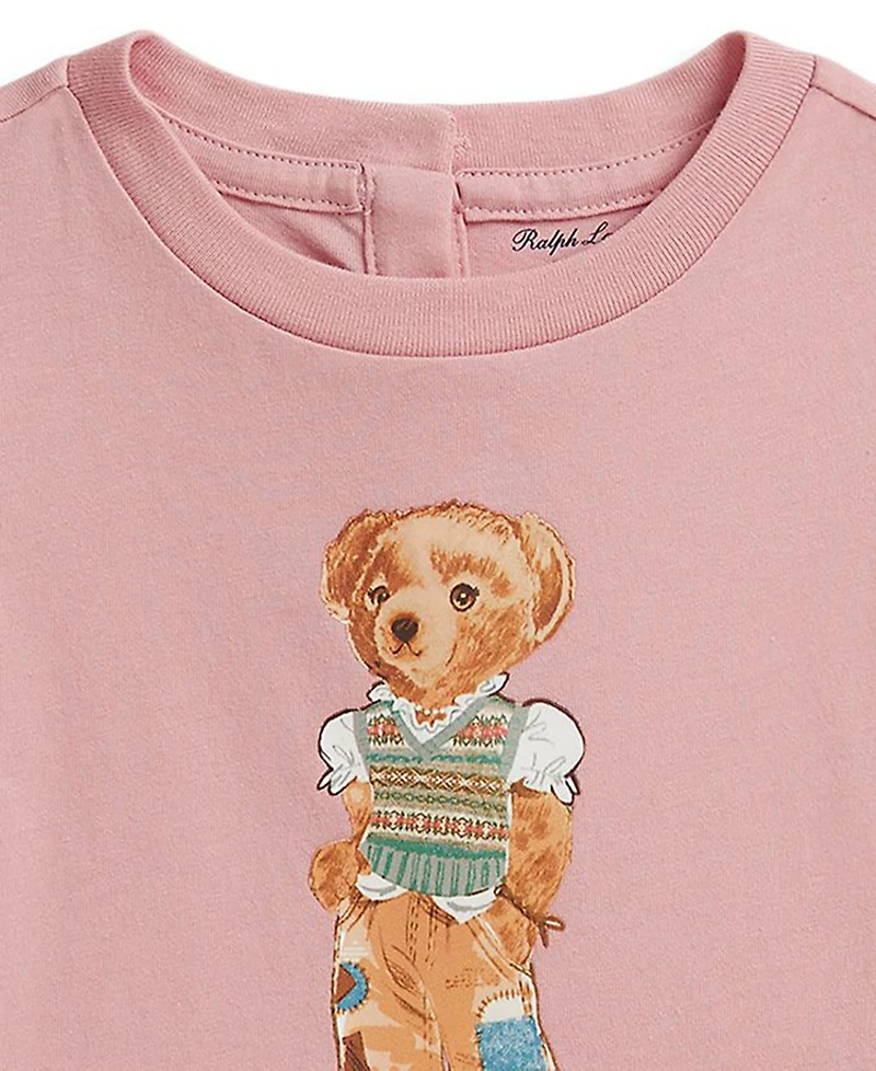 Ralph Lauren Baby Girls' Polo Bear Cotton Jersey Peplum Top